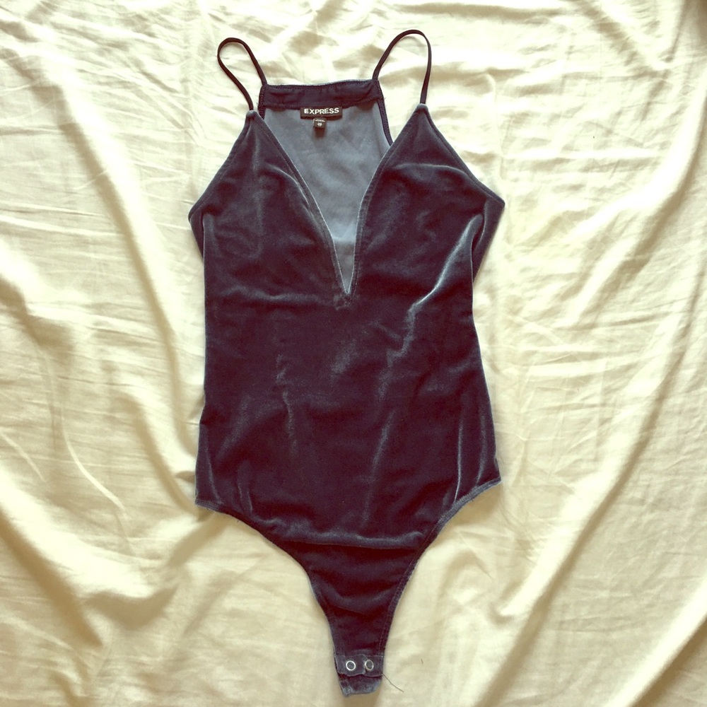Express blue velvet bodysuit